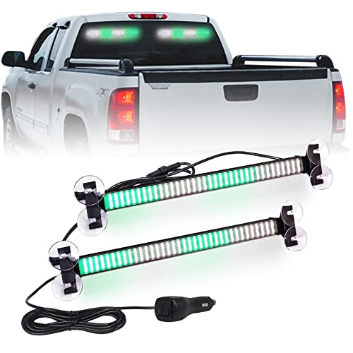 XRIDONSEN 2 in 1 Emergency Strobe Traffic Advisor Light Bar 144 LED Warning Safety Interior Windshield Dash Lights Deck Split Mount for Volunteer Firefighter Vehicles Trucks (2x17.7 inch,Green/White)