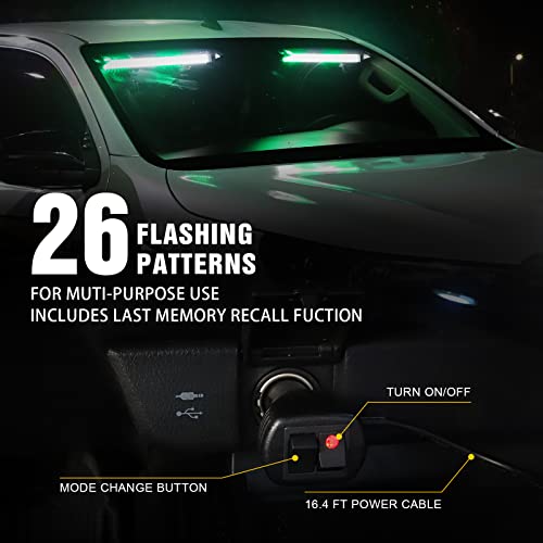 XRIDONSEN 2 in 1 Emergency Strobe Traffic Advisor Light Bar 144 LED Warning Safety Interior Windshield Dash Lights Deck Split Mount for Volunteer Firefighter Vehicles Trucks (2x17.7 inch,Green/White)