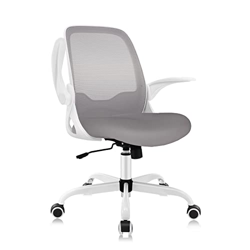 KERDOM Office Chair, Ergonomic Desk Chair, Breathable Mesh Computer Chair, Comfy Swivel Task Chair with Flip-up Armrests and Adjustable Height Grey