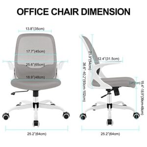 KERDOM Office Chair, Ergonomic Desk Chair, Breathable Mesh Computer Chair, Comfy Swivel Task Chair with Flip-up Armrests and Adjustable Height Grey