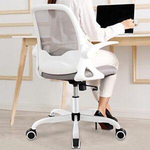 kerdom office chair, ergonomic desk chair, breathable mesh computer chair, comfy swivel task chair with flip-up armrests and adjustable height grey