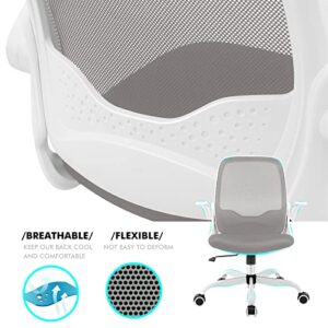 KERDOM Office Chair, Ergonomic Desk Chair, Breathable Mesh Computer Chair, Comfy Swivel Task Chair with Flip-up Armrests and Adjustable Height Grey