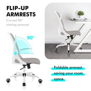 KERDOM Office Chair, Ergonomic Desk Chair, Breathable Mesh Computer Chair, Comfy Swivel Task Chair with Flip-up Armrests and Adjustable Height Grey