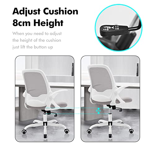 KERDOM Office Chair, Ergonomic Desk Chair, Breathable Mesh Computer Chair, Comfy Swivel Task Chair with Flip-up Armrests and Adjustable Height Grey