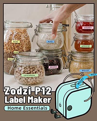Zodzi Labeler with Color Fonts, P12 Label Maker Machine with Tape Support Inkless Multiple-Colored Fonts Icons Border, Portable Bluetooth Mini Thermal Label Printer for School Item, Kids Teenagers
