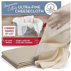 american cotton cheesecloth for straining - 2 pack large 23" precut cheese cloth squares, hemmed muslin fine reusable strainer