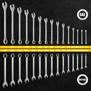 DEKOPRO Combination Wrench Set, SAE&Metric, 30-piece, 1/4'' to 1'' & 8-22mm, 12-Point, Chrome Vanadium Steel, with Plastic Tray