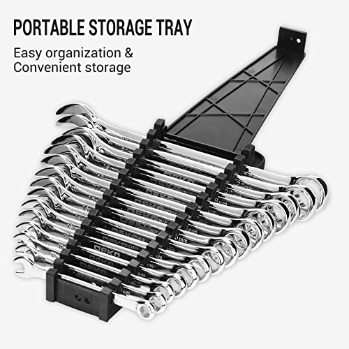 DEKOPRO Combination Wrench Set, Metric, 15-piece, 8-22mm, 12-Point, Chrome Vanadium Steel, with Plastic Tray