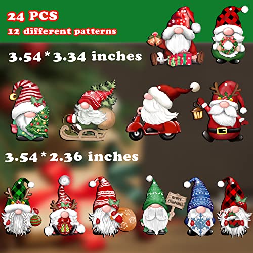 JOPHMO 24 Pieces Christmas Gnome Wooden Hanging Ornaments, Wood Hanging Decor for Christmas Tree Decoration Gnome Santa Doll Wooden Hanging Craft Gnome Elf Party Supplies