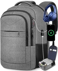 lapsouno laptop backpack, large backpack, travel backpack, extra large tsa 17 inch carry on backpack, anti-theft backpack with usb port, water resistant computer backpack gift for men women,grey