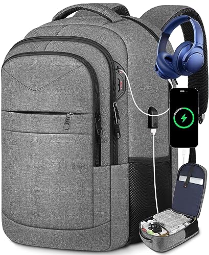 Lapsouno Laptop Backpack, Large Backpack, Travel Backpack, Extra Large TSA 17 Inch Carry on Backpack, Anti-Theft Backpack with USB Port, Water Resistant Computer Backpack Gift for Men Women,Grey