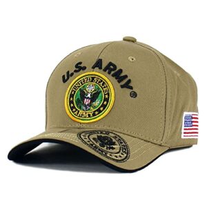 jm warriors us army veteran hat army military official licensed adjustable baseball cap (khaki beige - flag), one size