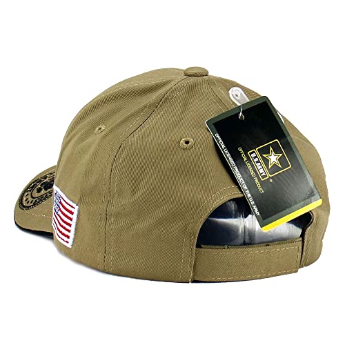 JM WARRIORS US Army Veteran Hat Army Military Official Licensed Adjustable Baseball Cap (Khaki Beige - Flag), One Size