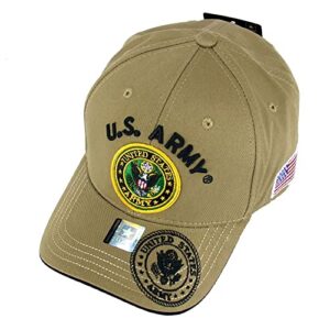 JM WARRIORS US Army Veteran Hat Army Military Official Licensed Adjustable Baseball Cap (Khaki Beige - Flag), One Size