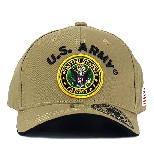 JM WARRIORS US Army Veteran Hat Army Military Official Licensed Adjustable Baseball Cap (Khaki Beige - Flag), One Size