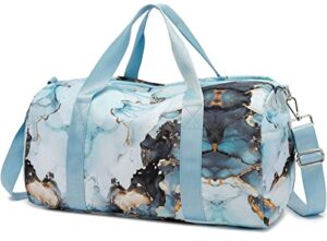 duffle bag for gym sports women girls workout travel bag weekender with shoe compartment and wet pocket (marble 26- blue)