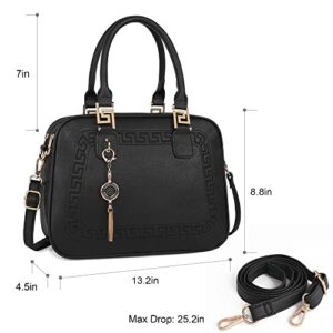 Montana West Satchel Bags for Women Tassel Top Handle Handbags Barrel Purses with Crossbody Strap Black MWC-041BK