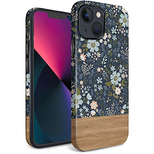 hepix Compatible with iPhone 13 Mini Case Flower Floral Wood Grain iPhone 13 Mini Case 2021 Floral Wildflower iPhone 13 Mini Case Dried Blue Flower for Women IMD Cover for iPhone 13 Mini 5.4 2021 5G