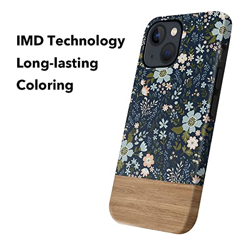 hepix Compatible with iPhone 13 Mini Case Flower Floral Wood Grain iPhone 13 Mini Case 2021 Floral Wildflower iPhone 13 Mini Case Dried Blue Flower for Women IMD Cover for iPhone 13 Mini 5.4 2021 5G