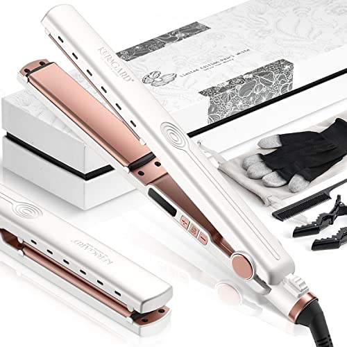 Keragard Hair Straightener,1.25 inch Flat Iron for Hair,Professional Negative Iron Flat Iron with 22 Adjustable Temp,Dual Voltage Flat Iron,2-in-1 Hair Straightener Flat Iron