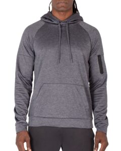 layer 8 men's hoodie performance light weight tech fleece pullover training workout athletic sweatshirt hooded fitness top (small basalt hthr)