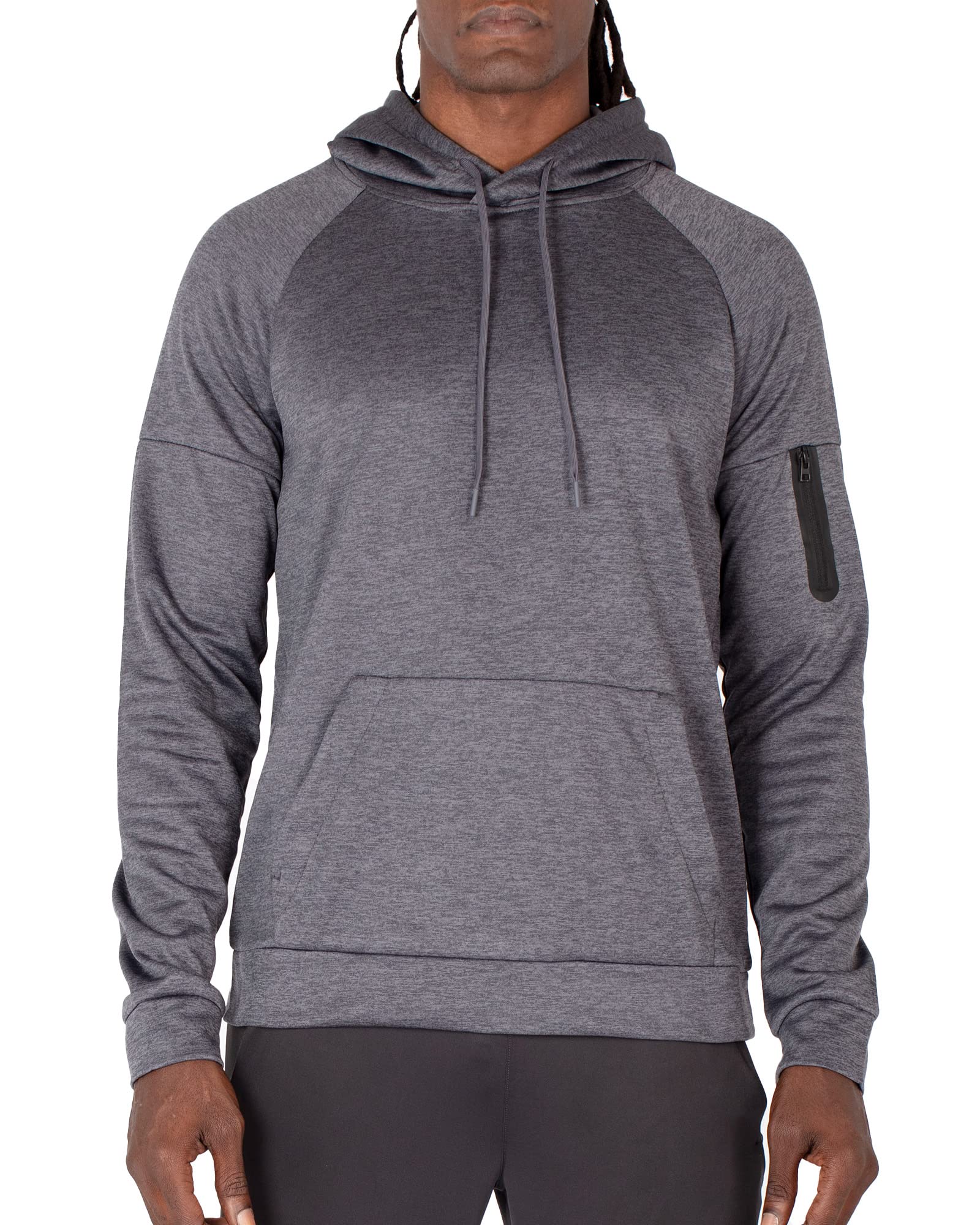 Layer 8 Men's Hoodie Performance Light Weight Tech Fleece Pullover Training Workout Athletic Sweatshirt Hooded Fitness Top (Small Basalt Hthr)