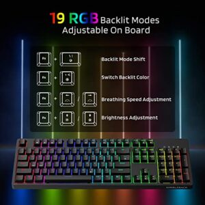 LTC NB1041 Nimbleback Wired Mechanical Keyboard, Hot-Swappable 104Keys RGB Backlit Gaming Keyboard, Red Switch/Black