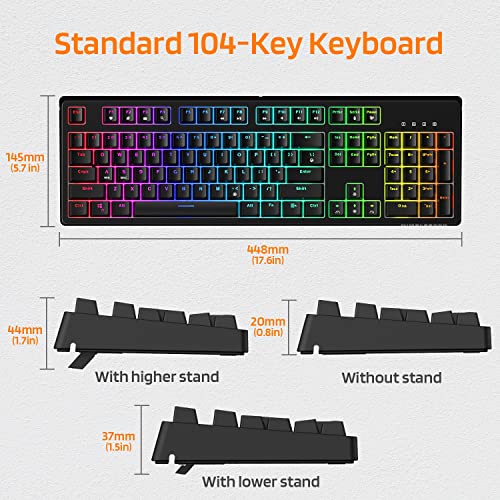 LTC NB1041 Nimbleback Wired Mechanical Keyboard, Hot-Swappable 104Keys RGB Backlit Gaming Keyboard, Red Switch/Black