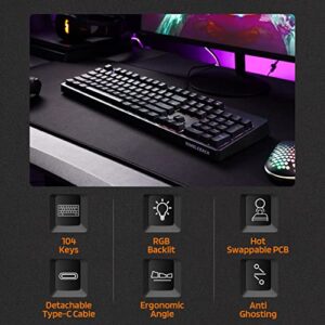 LTC NB1041 Nimbleback Wired Mechanical Keyboard, Hot-Swappable 104Keys RGB Backlit Gaming Keyboard, Red Switch/Black