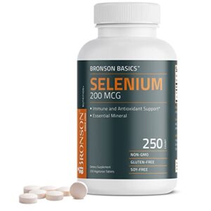 bronson selenium 200 mcg immune & antioxidant support essential mineral, 250 vegetarian tablets