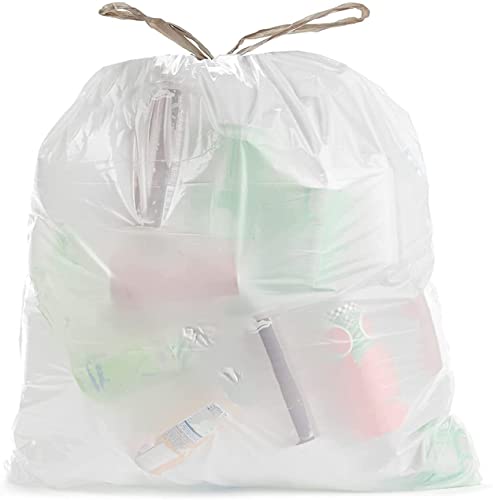 Aluf Plastics 21 Gallon 1 MIL White Drawstring Trash Bags - 28" x 34" - Pack of 45 - For Bathroom, Bedroom, Office, & Kitchen