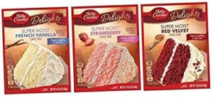 three (3) cake bundle super moist french vanilla cake, super moist red velvet cake, super moist strawberry cake, lot set of 3 items "there's pudding in the mix!" cake mix .2 pack