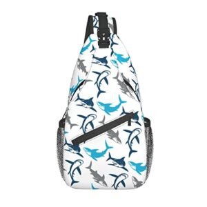 zcvojmu sling backpack,crossbody sling bag for men women travel hiking daypacks pattern rope chest shoulder daypack (shark print)