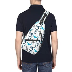 zcvojmu Sling Backpack,Crossbody Sling Bag For Men Women Travel Hiking Daypacks Pattern Rope Chest Shoulder Daypack (Shark Print)