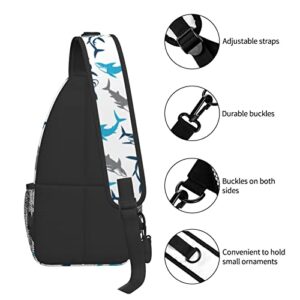 zcvojmu Sling Backpack,Crossbody Sling Bag For Men Women Travel Hiking Daypacks Pattern Rope Chest Shoulder Daypack (Shark Print)