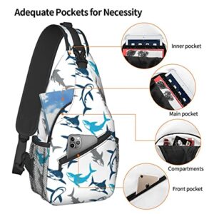 zcvojmu Sling Backpack,Crossbody Sling Bag For Men Women Travel Hiking Daypacks Pattern Rope Chest Shoulder Daypack (Shark Print)