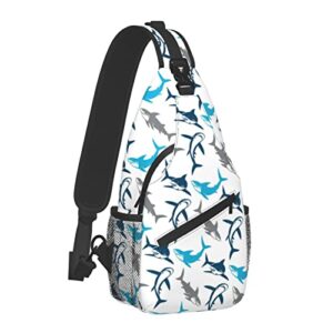 zcvojmu Sling Backpack,Crossbody Sling Bag For Men Women Travel Hiking Daypacks Pattern Rope Chest Shoulder Daypack (Shark Print)