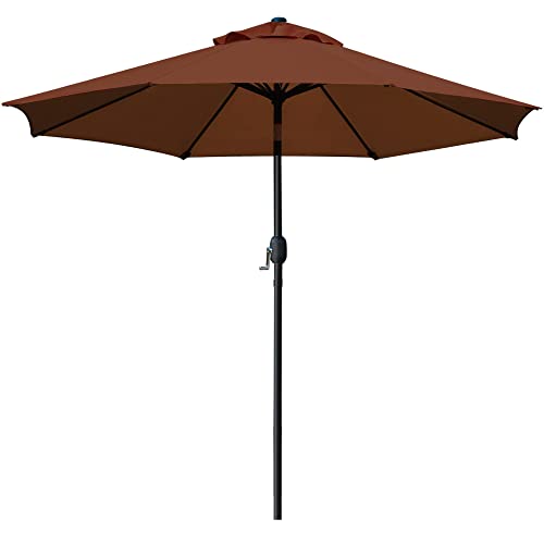 Sunnyglade 9' Patio Umbrella Outdoor Table Umbrella with 8 Sturdy Ribs（Brown）