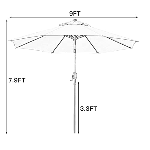 Sunnyglade 9' Patio Umbrella Outdoor Table Umbrella with 8 Sturdy Ribs（Brown）