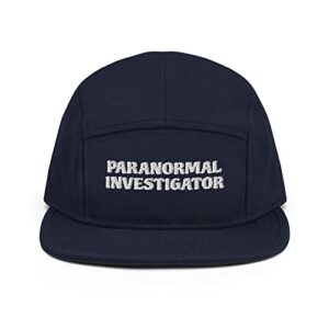 Paranormal Investigator Ghost Hunting Spirits Ghost Hunter 5 Panel Camper Hat Baseball Cap Navy Blue