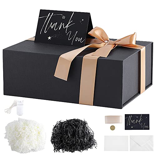 Gift Box Set Black 11x8x4 inches, Large Gift Box with Magnetic Lid, Rectangle Collapsible Groomsman box for Mom Gift, Christmas, Birthday, Graduation, New Year, Weddings, Fathers Day Presents HG0101