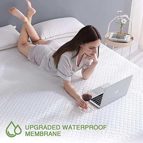 California King Size Waterproof Mattress Protector Rayon from Bamboo Fitted Mattress Pad Cover with Deep Pocket Up to 18''
