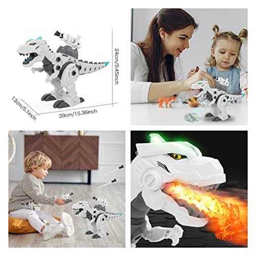 FIRE BULL Robot Dinosaur DIY Gifts for Kids, Fire Breathing Red Lights Walking Electric Toy with Projection, Water Mist Spray, Realistic Sounds Roar, Assembly Interaction for Boys Girls Kids