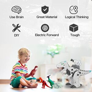 FIRE BULL Robot Dinosaur DIY Gifts for Kids, Fire Breathing Red Lights Walking Electric Toy with Projection, Water Mist Spray, Realistic Sounds Roar, Assembly Interaction for Boys Girls Kids