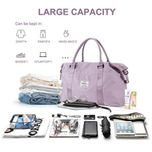 Womens travel bags, weekender carry on for women, sports Gym Bag, workout duffel bag, overnight shoulder Bag fit 15.6 inch Laptop (Large, Purple)