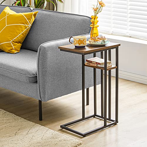 IBUYKE C Shaped End Table, Side Table for Sofa and Bed, Beside Desk for Living Room, Rustic Brown UTMJ406H