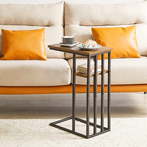 IBUYKE C Shaped End Table, Side Table for Sofa and Bed, Beside Desk for Living Room, Rustic Brown UTMJ406H