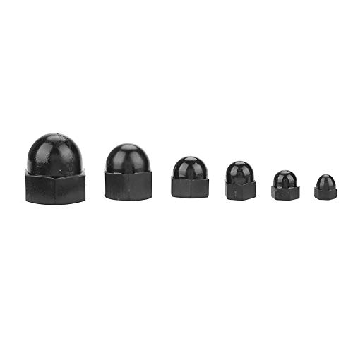 70pcs Hex Acorn Cap Nuts Assortment Kit M3/M4/M5/M6/M8/M10 Nylon Acorn Nut Dome Head Cap Hex Nuts(Black)