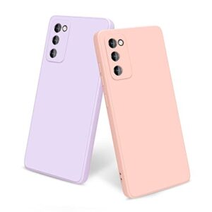 [2 pack] cases for galaxy s20 fe case, samsung s20 fe case 4g/5g, slim full-body stylish silicone protective case for samsung galaxy s20 fe phone case (pink + grass purple)