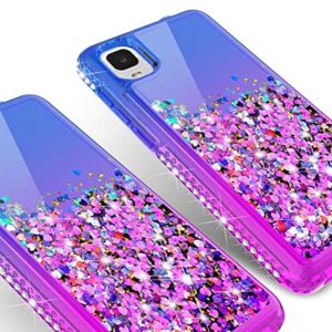 Galaxy Wireless Liquid Glitter Phone Case for TCL ION Z/TCL A3 A509DL/TCL A30 /T501/T501C Case w[Tempered Glass Screen Protector] Bling Diamond Girls Women - Purple/Blue
